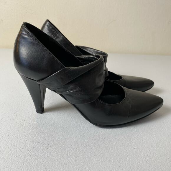 Minelli Sz EU 37 / US 6.5 Black Leather Pump Heels Made in Italy Neutral Luxury - Picture 5 of 14